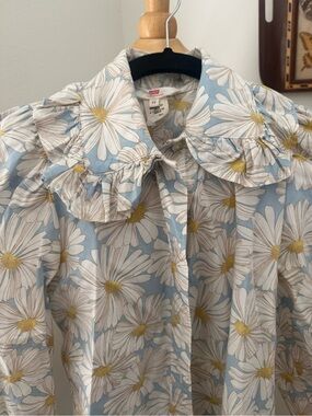 Levi's Light Blue Daisy Print Ruffled Collar Blouse